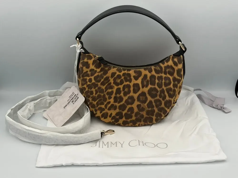 Rare Jimmy Choo Hobo Leopard Print Suede Shoulder Bag